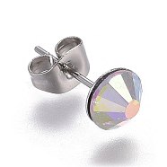 304 Stainless Steel Stud Earrings, with Rhinestone, Crystal AB, 14.8~15x6~6.2mm, Pin: 0.7(EJEW-L205-03B)