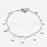 304 Stainless Steel Flower Charm Bracelets, Bar Link Chain Bracelets, with Lobster Claw Clasps, Stainless Steel Color, 7-5/8 inch(19.5cm)(BJEW-G628-04P)