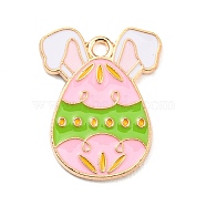 Easter Alloy Enamel Pendants, Golden, Egg with Rabbit Ear Charm, Pink, 22x17x1.5mm, Hole: 2mm(ENAM-P251-A01-KCG05)