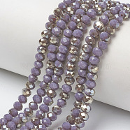 Electroplate Opaque Solid Color Glass Beads Strands, Half Plated, Rainbow Plated, Faceted, Rondelle, Medium Purple, 4x3mm, Hole: 0.4mm, about 123~127pcs/strand, 16.5~16.9 inch(42~43cm)(EGLA-A034-P4mm-K04)