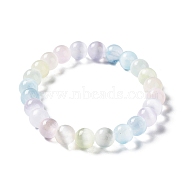 Macaron Color Dyed Natural Selenite Round Beaded Stretch Bracelet, Colorful, 1/4 inch(0.6cm), Inner Diameter: 2-1/8 inch(5.4cm)(X-BJEW-D024-01A)