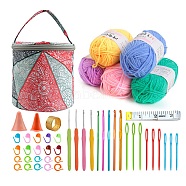 DIY Doll Handmade Knitting Leaf Pattern Bag Sets, Crochet Hook Set, Special Yarn Material, Mixed Color, 14.5x14cm(PW-WG11230-05)
