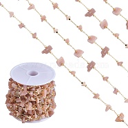 Natural Sunstone Chips Beaded Chains, with Golden Brass Findings, Long-Lasting Plated, Soldered, with Spool, 4~14x4~11x2~7mm, about 3.28 Feet(1m)/Box(CHC-SZ0001-62D)