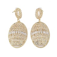 Brass Micro Pave Cubic Zirconia Stud Earrings, Oval, Golden, 67x29.5mm(EJEW-B046-18G)