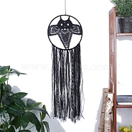 Gothic Style Macrame Tassel Wall Hanging, Iron Woven Web/Net with Feather Pendant Decorations, Owl, 200mm(PW-WG39764-02)