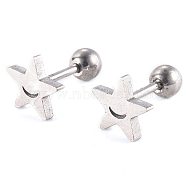 201 Stainless Steel Barbell Cartilage Earrings, Screw Back Earrings, with 304 Stainless Steel Pins, Star, Stainless Steel Color, 8x8x2mm, Pin: 1mm(EJEW-R147-01)