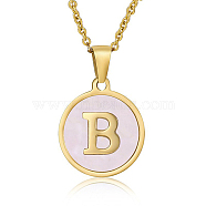 Natural Shell Initial Letter Pendant Necklace, with Golden Stainless Steel Cable Chains, Letter B, 17.72 inch(45cm)(LE4192-7)