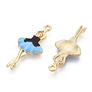 Printed Light Gold Tone Alloy Pendants, Ballerina Dancer Charms, Light Sky Blue, 29.5x13x2mm, Hole: 1.4mm(ENAM-N056-207A)