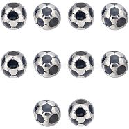 10Pcs 304 Stainless Steel Enamel European Beads, Large Hole Beads, FootBall/Soccer Ball, Stainless Steel Color, 12.5x12mm, Hole: 5mm(STAS-UN0040-13)