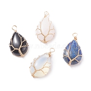 Natural & Synthetic Gemstone Pendants, with Real 18K Gold Plated Copper Wire Wrapped, Teardrop, 34.5~36.5x18~19x8.5~10mm, Hole: 3~3.5mm(PALLOY-JF01410)