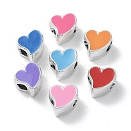 Acrylic European Beads, with Enamel, Large Hole Beads, Mixed Color, Heart, Silver, 12x11x8mm, Hole: 4.2mm(OACR-F007-01S)