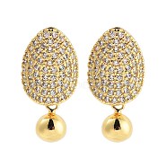 Rack Plating Round Brass Stud Earrings, with Clear Cubic Zirconia, Cadmium Free & Lead Free, Long-Lasting Plated, Real 18K Gold Plated, 18.5x9mm(EJEW-N055-42G-RS)