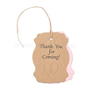 Paper Duplex Hang Tags, with Hemp Ropes, with Word Thank You for Coming & Footed Pattern, for Baby Show Gifts Decorative, Pink, 71x50x0.5mm, Hole: 4mm, 50pcs(DIY-F080-01A)