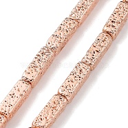 Electroplated Natural Lava Rock Beads Strands, Rectangle, Rose Gold Plated, 14x4.5x4.5mm, Hole: 0.9mm, about 29pcs/strand, 16.10''(40.9cm)(G-H303-A04-RG02)