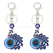 Peacock Alloy Rhinestone Pendant Keychain, Evil Eye Acrylic Keychain, with Alloy Findings, for Bag Car Decorative Accessories, Platinum, 13.2cm(KEYC-WH0024-24P)