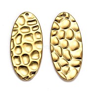 304 Stainless Steel Pendants, Textured, Oval, Golden, 38x16x1~1.5mm, Hole: 1.5mm(STAS-F263-06G)