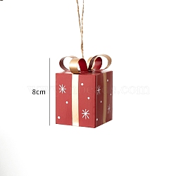 Christmas Iron Gift Box Pendant Decorations, for Christmas Tree Hanging Ornaments, Red, 80mm(PW-WG12584-01)