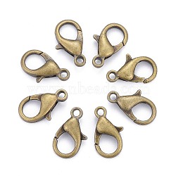 Antique Bronze Alloy Lobster Claw Clasps, Parrot Trigger Clasps, Vintage Jewelry Making Clasps, Cadmium Free & Nickel Free & Lead Free, Size: about 8mm wide, 14mm long, hole: 1.2mm(X-E105-NFAB)