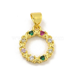 Rack Plating Brass Micro Pave Cubic Zirconia Pendants, Long-Lasting Plated, Cadmium Free & Lead Free, Real 18K Gold Plated, Round, Colorful, 15x12.5x2.5mm, Hole: 4x3mm(KK-C074-04G-01)