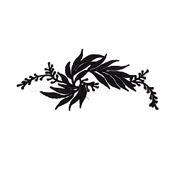 Flower Computerized Embroidery Cloth Iron on/Sew on Patches, Costume Accessories, Appliques, Black, 170x80x0.8mm(DIY-WH0305-30A-02)