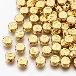CCB Plastic Beads, Horizontal Hole, Flat Round with Letter, Golden, 7x4mm, Hole: 1.8mm, about 3300pcs/500g(CCB-N004-002G)