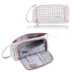 Canvas Pen Case, Pen Holder Storage Bag, Rectangle with Tartan Pattern, White, 290mm(AJEW-SZC0001-08)