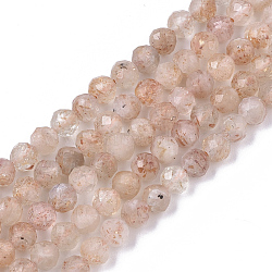 Natural Sunstone Beads Strands, Faceted, Round, 4mm, Hole: 0.7mm, about 94pcs/strand, 15.35 inch(39cm)(G-S361-4mm-018)