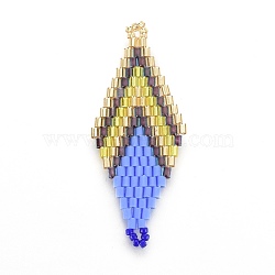 MIYUKI & TOHO Handmade Japanese Seed Beads Links, Loom Pattern, Rhombus, Cornflower Blue, 43~45x17.6~18.1x1.7~2mm, Hole: 1.2~1.5mm(SEED-E004-B26)