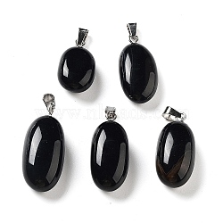Natural Agate Dyed Pendants, Oval Charms with Stainless Steel Color Plated Stainless Steel Snap on Bails, Black, 21~32x9.5~16.5x10.5x7.5~12.5mm, Hole: 6x3mm(G-Q016-03H)