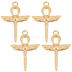 10Pcs 201 Stainless Steel Pendants, Ankh Cross with Wing, Real 18K Gold Plated, 30.5x21.5x2.5mm, Hole: 2.5mm(STAS-BBC0003-06)