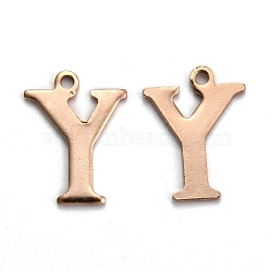 Ion Plating(IP) 304 Stainless Steel Alphabet Charms, Rose Gold, Letter.Y, 12.5x9.5x0.7mm, Hole: 1mm(STAS-H122-Y-RG)