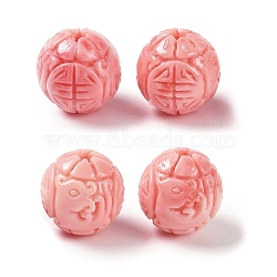 Synthetic Shell Dyed Carved Beads, Round, Light Coral, 11mm, Hole: 1.8mm(SHEL-H005-34)