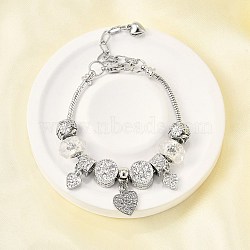Alloy European Beads Charm Bracelets, Snake Chain Bracelets for Women, Heart, with Resin and Rhinestone, Lead Free & Cadmium Free, Platinum, 7-1/8 inch(18.2cm)(BJEW-F495-15P)