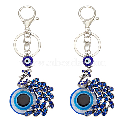 Peacock Alloy Rhinestone Pendant Keychain, Evil Eye Acrylic Keychain, with Alloy Findings, for Bag Car Decorative Accessories, Platinum, 13.2cm(KEYC-WH0024-24P)