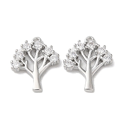 Brass Micro Pave Cubic Zirconia Pendants, Tree Charms, Real Platinum Plated, 14x11.5x2mm, Hole: 1mm(KK-F862-09P)