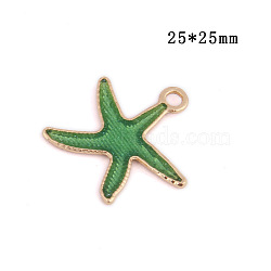 Alloy Enamel Pendants, Starfish Shape, Cadmium Free & Lead Free, Light Gold, Green, 25x25mm, Hole: 2.5mm(ENAM-TAC0001-36LG-03)