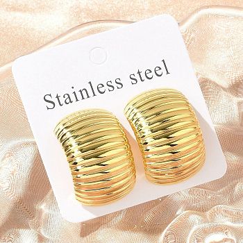 304 Stainless Steel Stud Earrings for Women, Rectangle, Golden, 27x18.5mm