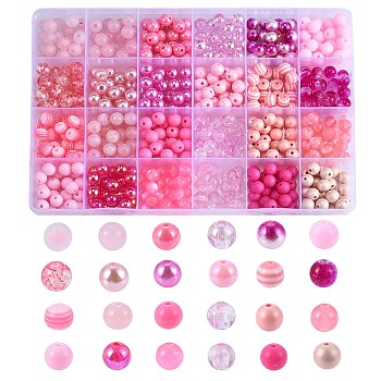 DIY Pink Series Necklace & Bracelet Making Kits, include 600Pcs Opaque & Transparent & AB Color & Striped Acrylic & Resin Round Beads, Pink, 8mm, Hole: 2mm