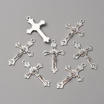 Zinc Tibetan Style Alloy Pendants, Crucifix Cross, Religion, Antique Silver, 37x22x2.5mm, Hole: 2mm