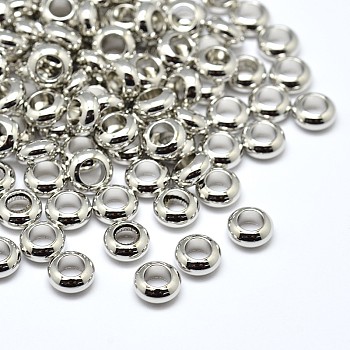 Brass Flat Round Spacer Beads, Platinum, 7x3mm, Hole: 3.5mm
