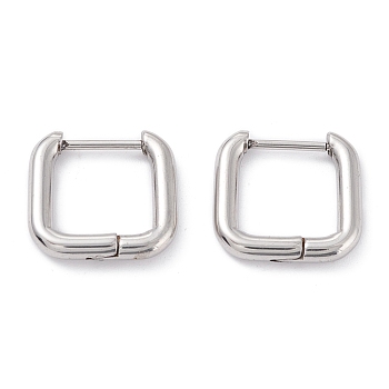 201 Stainless Steel Hoop Earrings, with 316 Surgical Stainless Steel Pin, Square, Stainless Steel Color, 14.5x15.5x3mm, Pin: 1mm