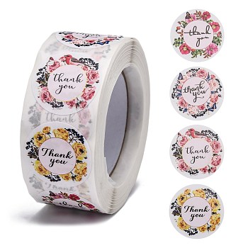 1 Inch Thank You Stickers, DIY Scrapbook, Decorative Adhesive Tapes, Flat Round, Colorful, 25mm, 4 patterns/roll, about 500pcs/roll