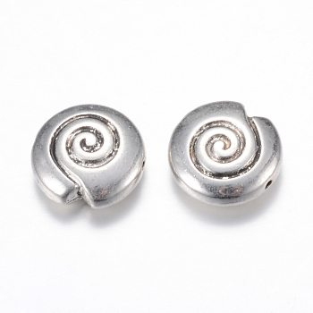 Tibetan Style Alloy Beads, Spiral, Cadmium Free & Nickel Free & Lead Free, Antique Silver, 15x15x6mm, Hole: 1mm, about 220pcs/1000g