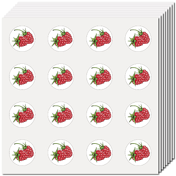 8 Sheets Plastic Waterproof Self-Adhesive Picture Stickers, Round Dot Cartoon Decals for Kid's Art Craft, Raspberry, 150x150mm, Sticker: 25mm