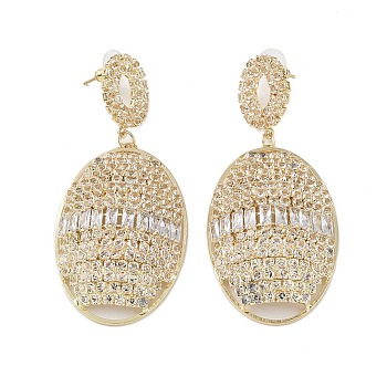 Brass Micro Pave Cubic Zirconia Stud Earrings, Oval, Golden, 67x29.5mm