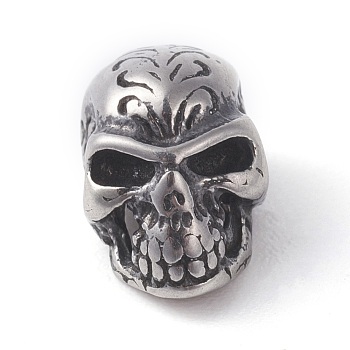 316 Surgical Stainless Steel Beads, Skull, Antique Silver, 6x9.5x5.5mm, Hole: 1.2mm