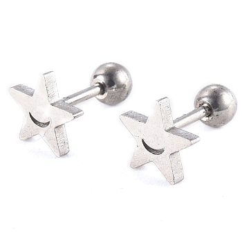 201 Stainless Steel Barbell Cartilage Earrings, Screw Back Earrings, with 304 Stainless Steel Pins, Star, Stainless Steel Color, 8x8x2mm, Pin: 1mm