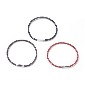 Leather Cord Bracelet Making, with Brass Clasps, Platinum, Mixed Color, 7-1/2 inch(19cm)~8-1/8 inch(20.5cm), 3mm