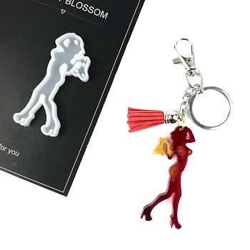 Human Shape Keychain Molds Food Grade Silicone Molds, for UV Resin, Epoxy Resin Jewelry Making, White, 71x30x6mm