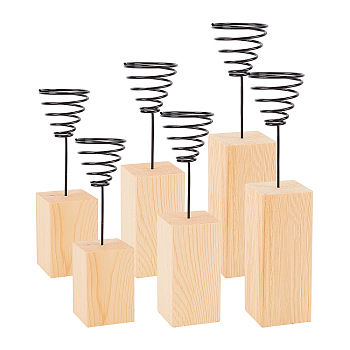 Pine Wood Block Plant Base Wood Block Model, with Nordic Styles Iron Spring Line Flowers Vase, BurlyWood, 12pcs/set